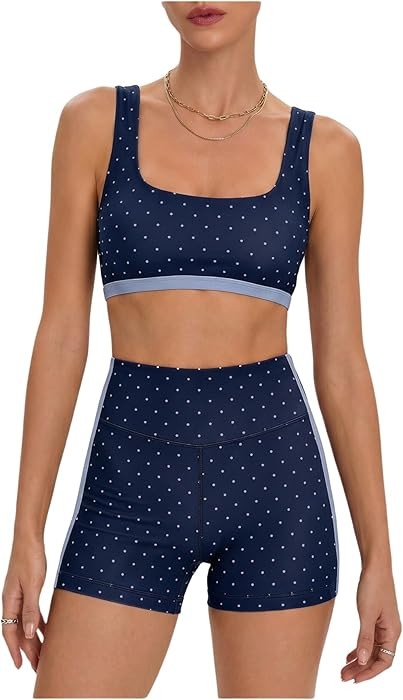 Amazon.com: Milumia Women's Padded Polka Dots Workout Set 2 Piece Color Block Bra Tank High Waist... | Amazon (US)