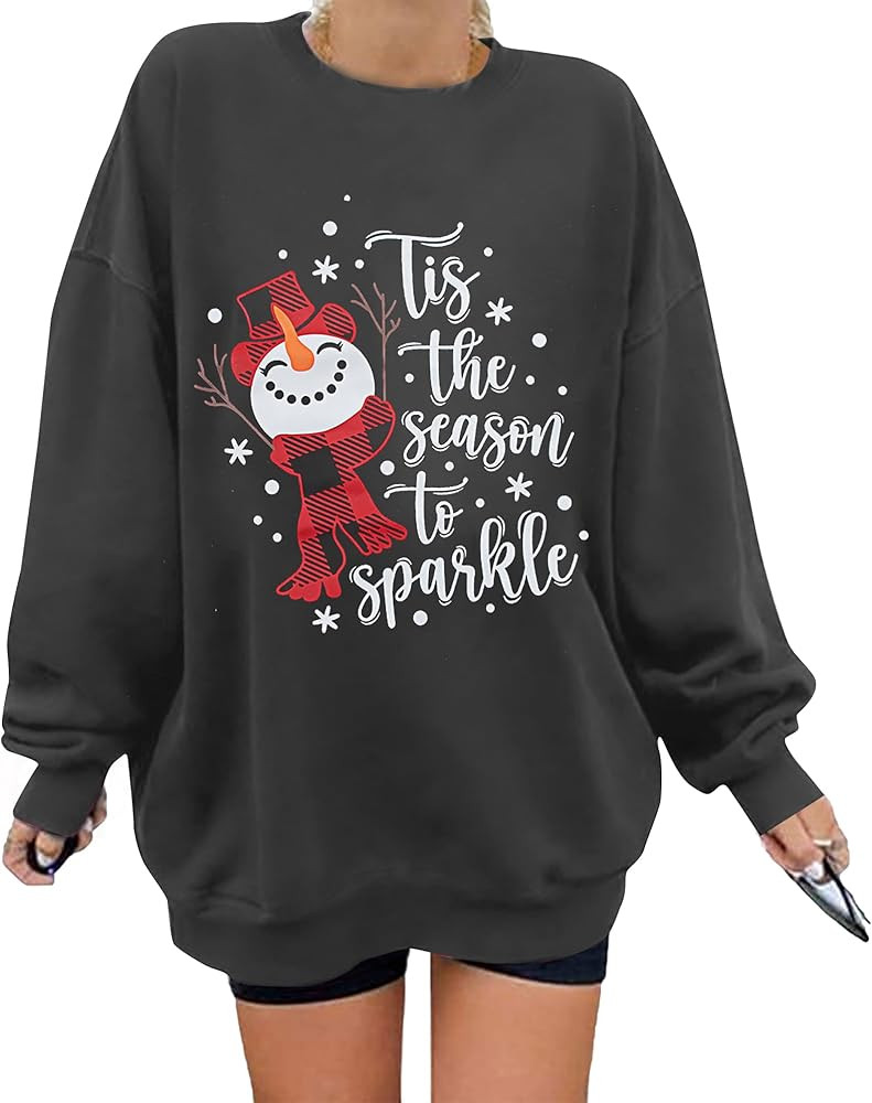 UNIQUEONE Christmas Sweatshirt For Women Tis The Season To Sparkle Santa Sweatshirt Oversized | Amazon (US)