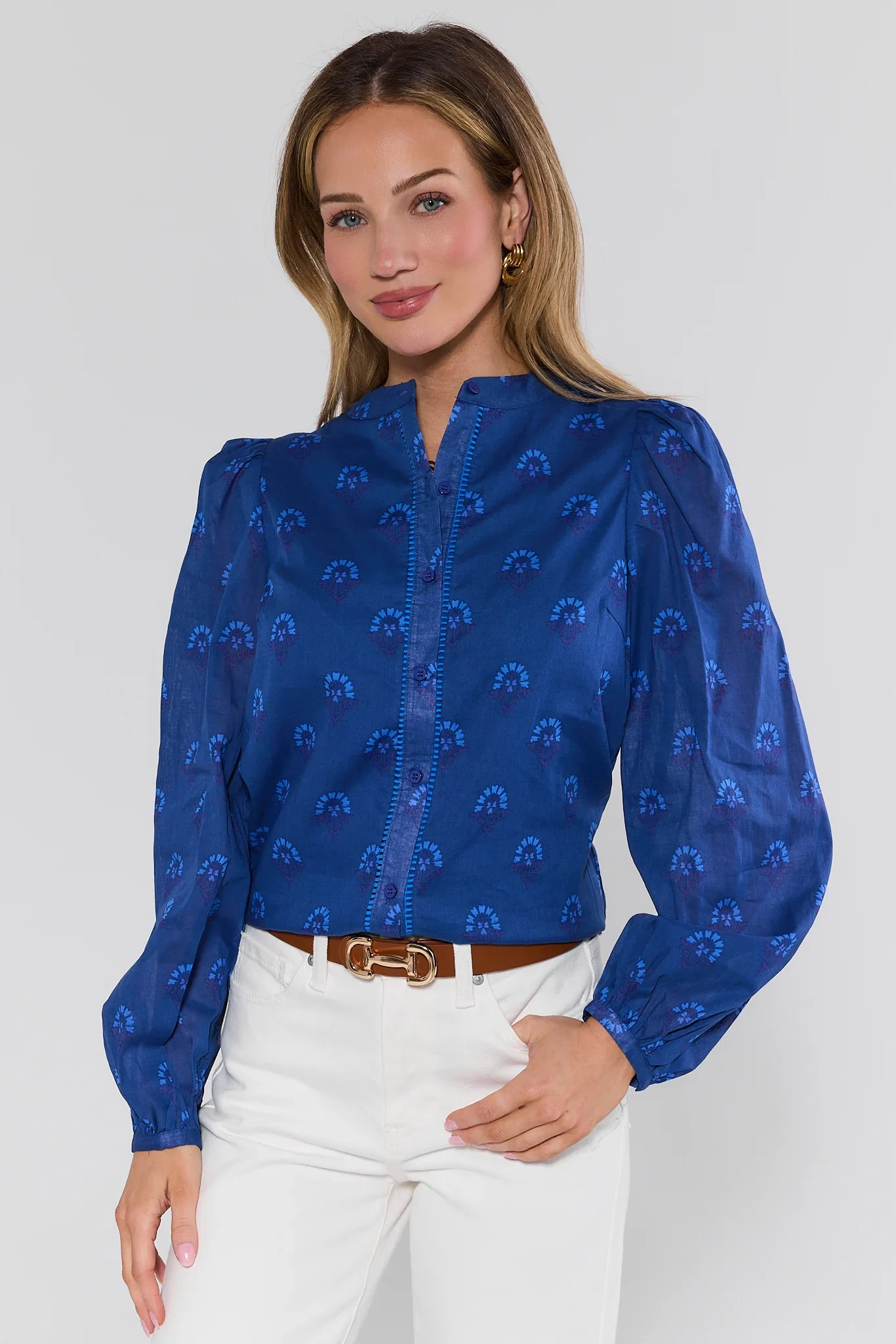 Natalie Blue Button Up Top | Avara
