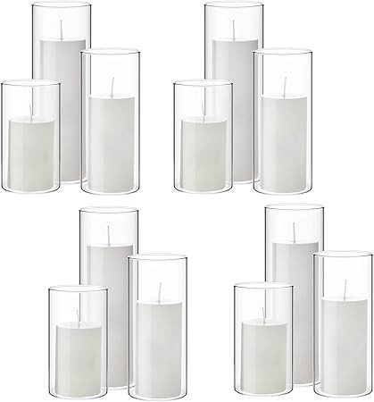 Shihanee Set of 12 Pillar Candles and Glass Cylinder Vases Clear Cylinder Candle Holders for Slim... | Amazon (US)