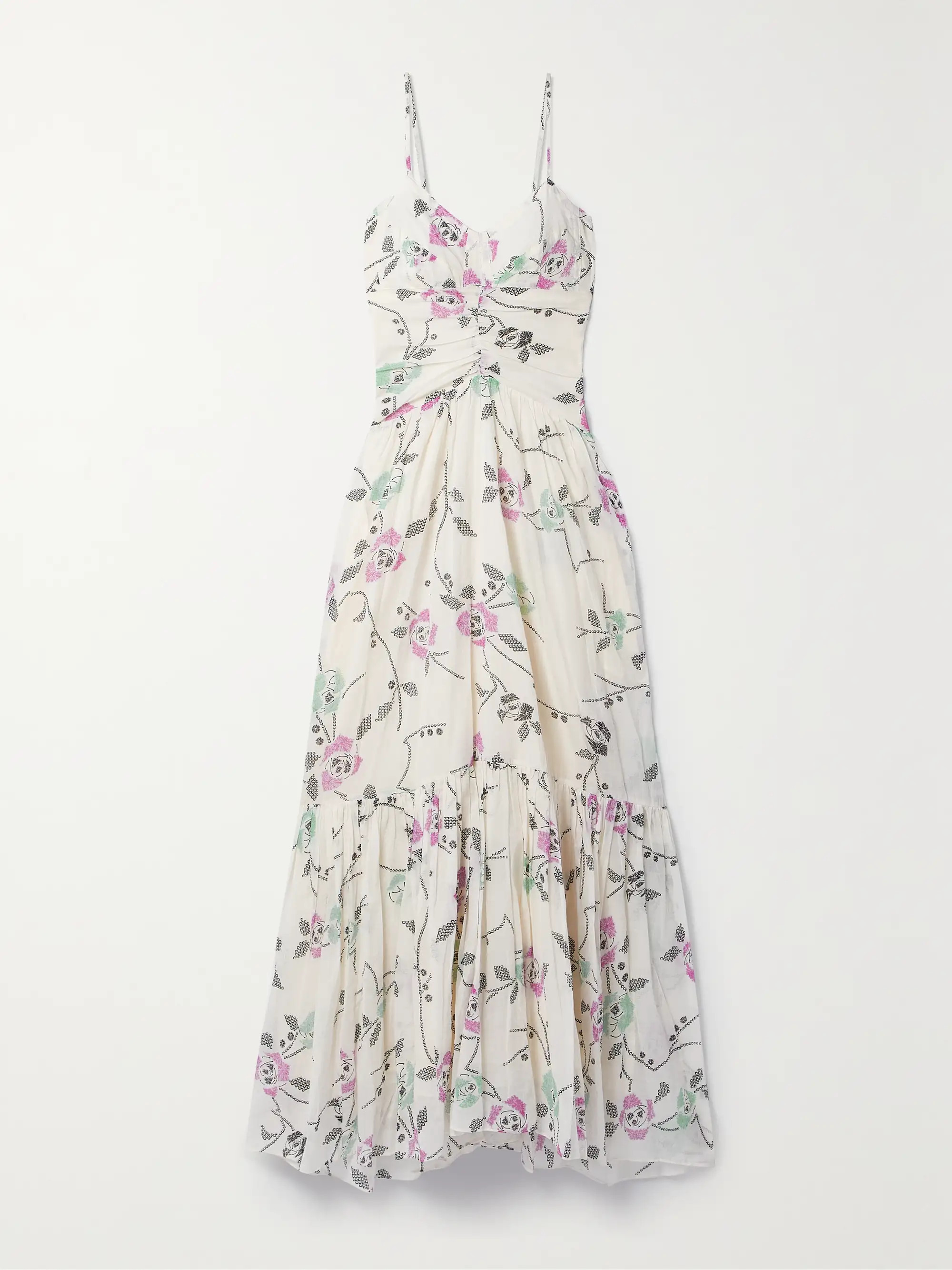 Giana ruched tiered floral-print cotton-voile maxi dress | NET-A-PORTER (UK & EU)