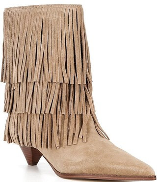 Michael Kors Jayla Suede Fringe Cone Heel Booties | Dillard's | Dillard's