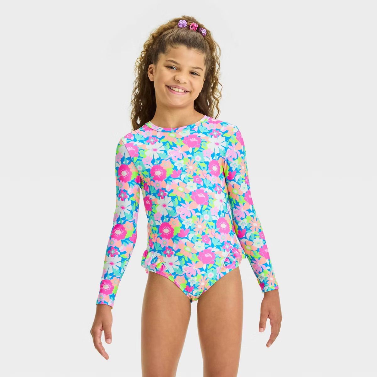 Girls' Floral Printed One Piece Rash Guard - Cat & Jack™ | Target