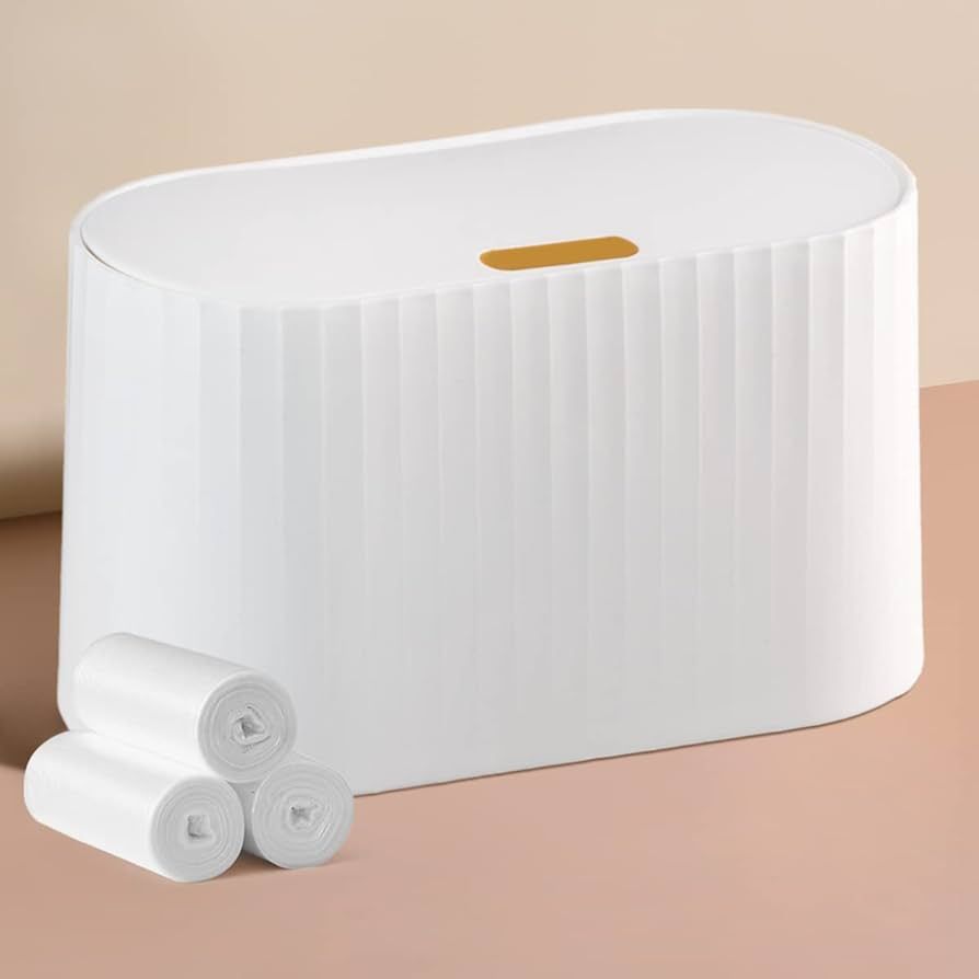 GILIF Mini Desktop Trash Can with Lid, 0.4 Gal Capacity, White, 90 Pcs Garbage Bags | Amazon (US)
