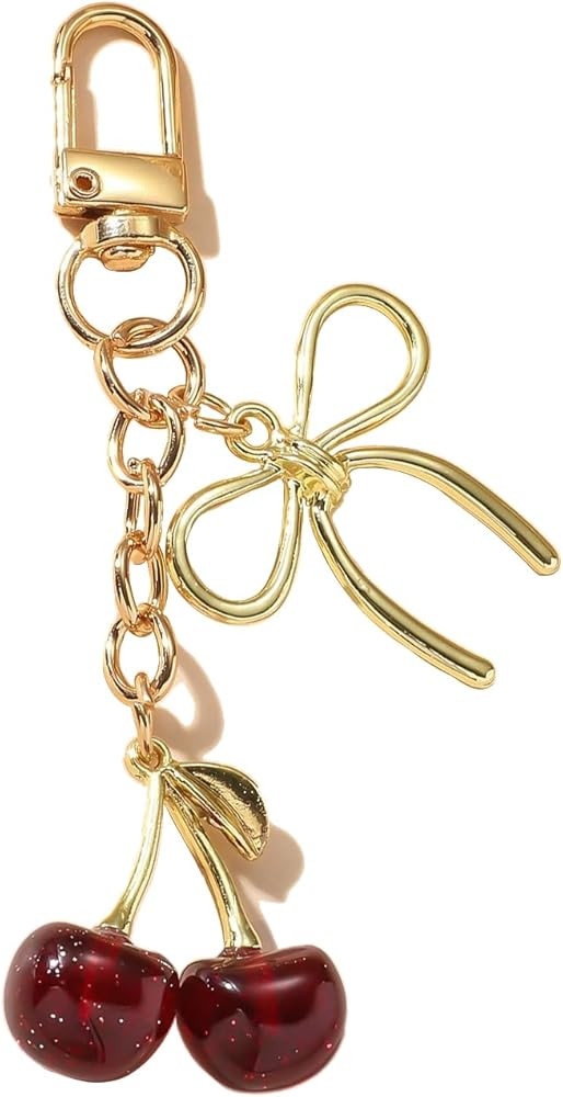 LIU JUN Cherry Keychain For Women, Gold Bow Cherry Keychain Bag Purse Charm Accessories For Women... | Amazon (US)