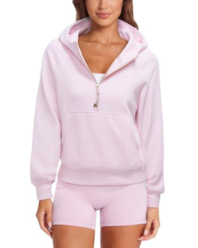 SUUKSESS Women Gold Half Zip up Cotton Hoodies Casual Pullover Sweatshirt | Amazon (US)