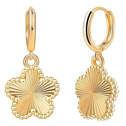 Clover Earrings for Women - 14K Gold Plated Four Leaf Hypoallergenic Stainless Steel Dangle Earri... | Amazon (US)