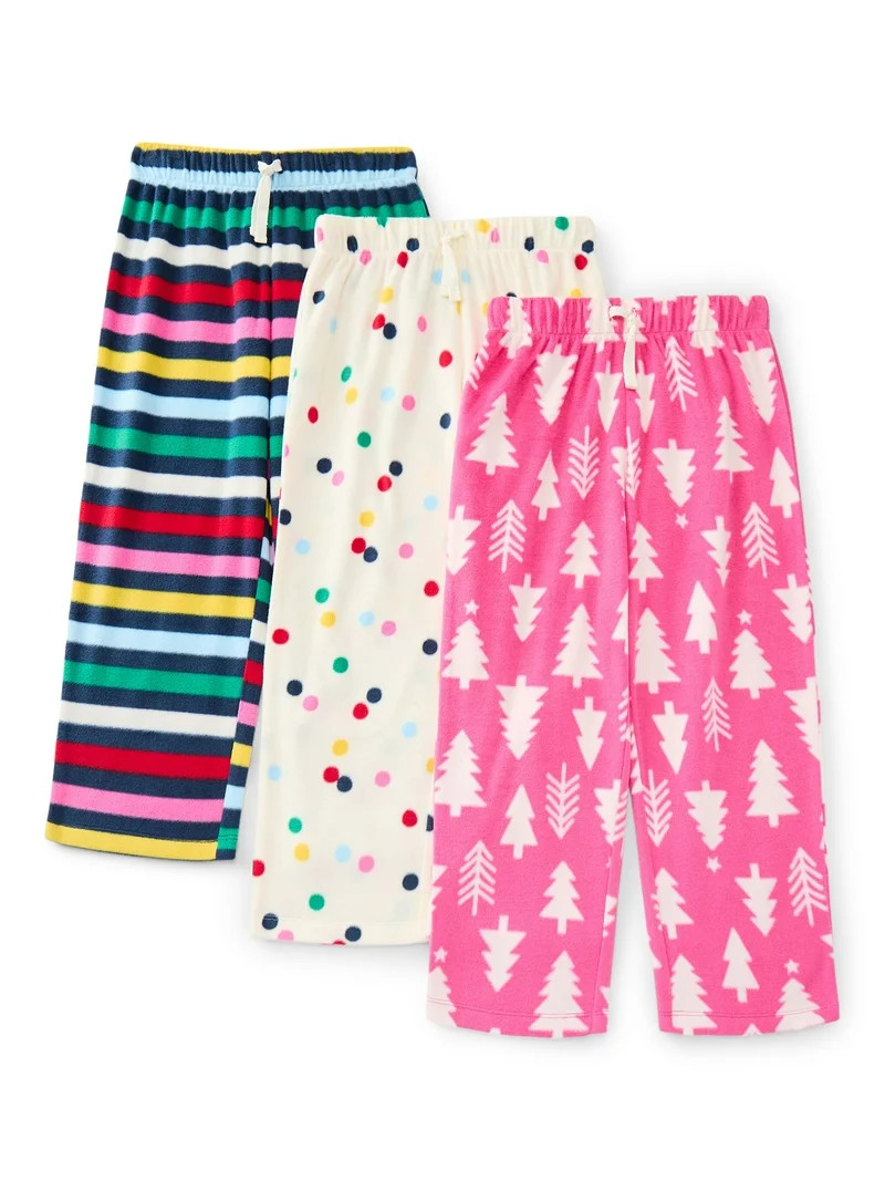 Wonder Nation Girls Holiday Print Sleep Pants, 3-Pack, Sizes 4-18 | Walmart (US)
