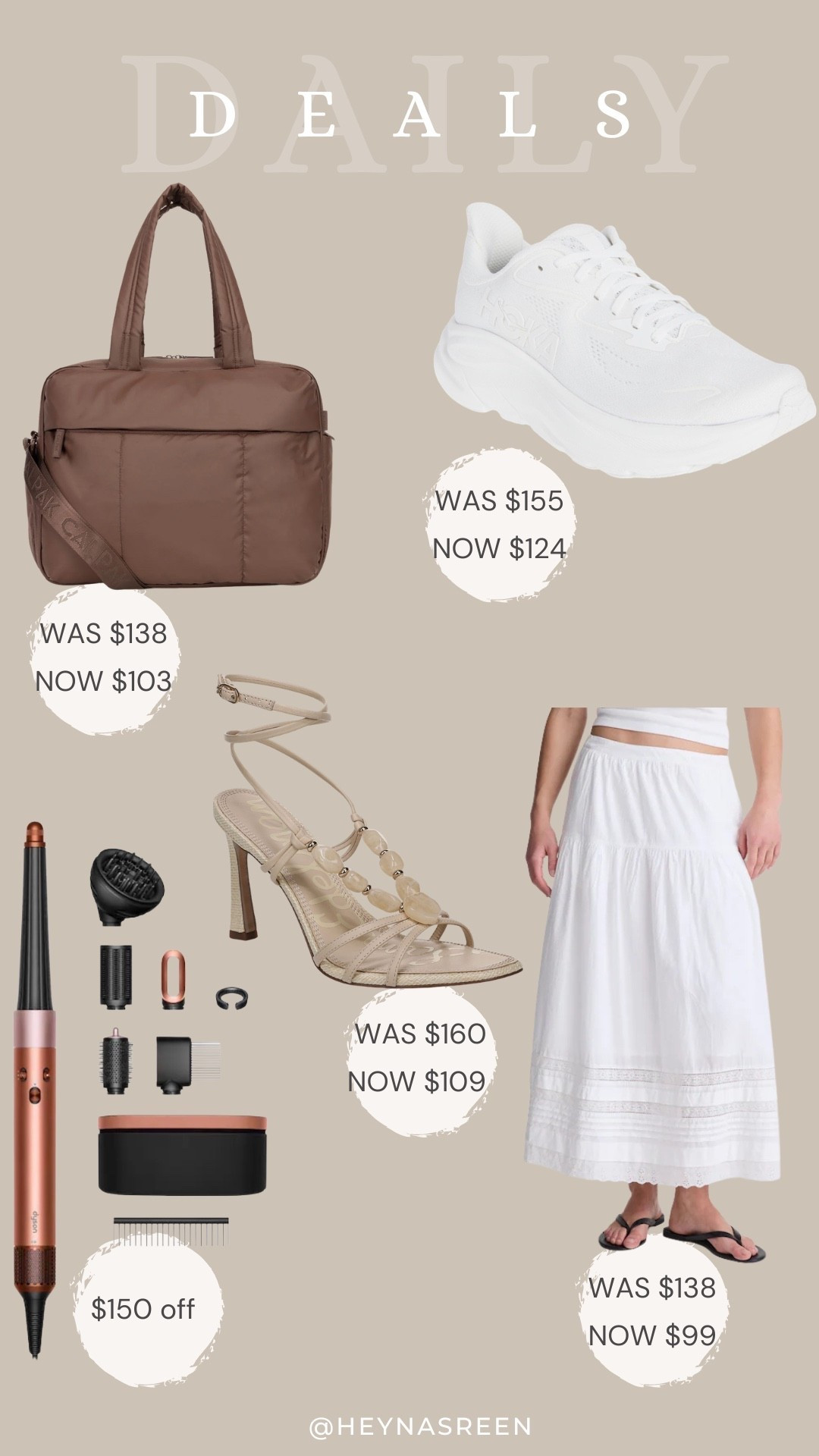 Daily deals on Calpak duffle bag, Hoka tennis shoes, Madewell skirt, Sam Edelman heels, Dyson Airwrap
