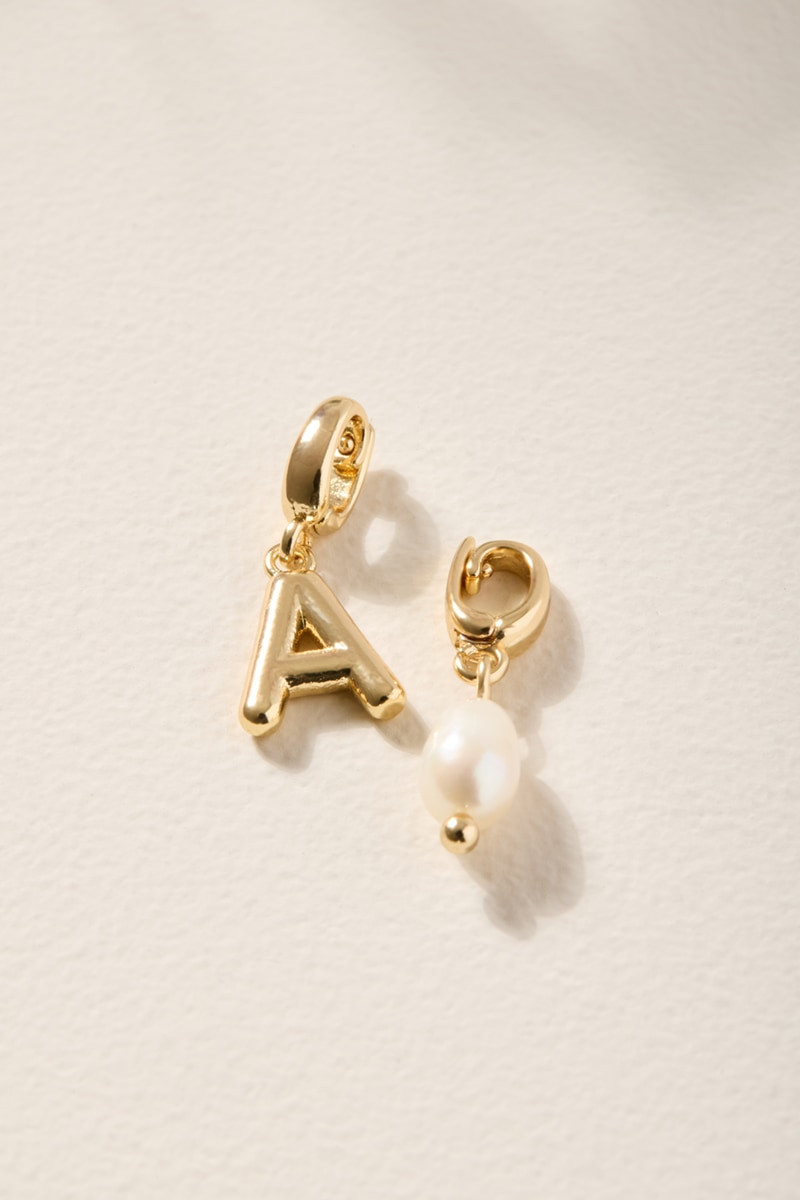 Initial and Fresh Water Pearl Charm Set Gold | Francesca's