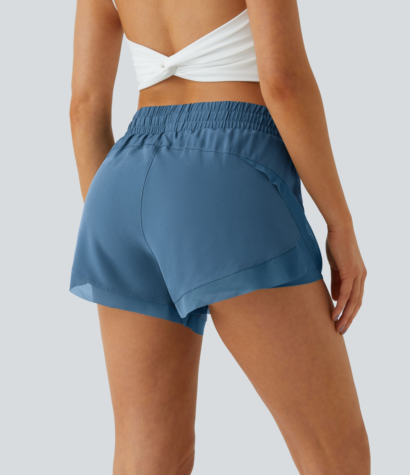 Mid Rise Drawstring Contrast Mesh 2-in-1 Flowy Running Shorts 3'' | HALARA