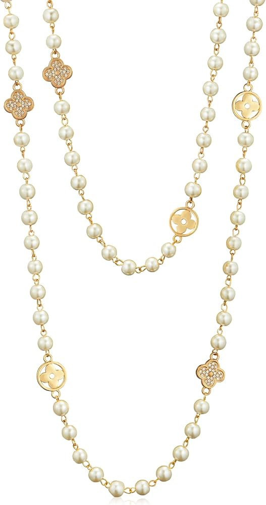 IDOKAWA 8MM Round Simulated Shell Pearl Strand Layered Necklace for Women, Dainty Multiple Strand... | Amazon (US)