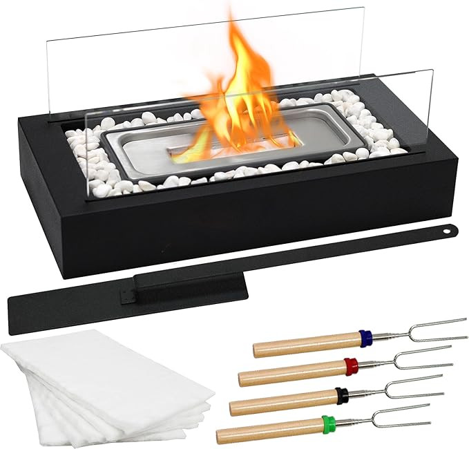 Metal Rectangle Table Top Firepit - Smores Maker with 4 Roasting Sticks Indoor Tabletop Fire Pit ... | Amazon (US)