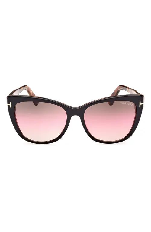 TOM FORD Nora 57mm Gradient Cat Eye Sunglasses in Black/Other /Gradient Brown at Nordstrom | Nordstrom