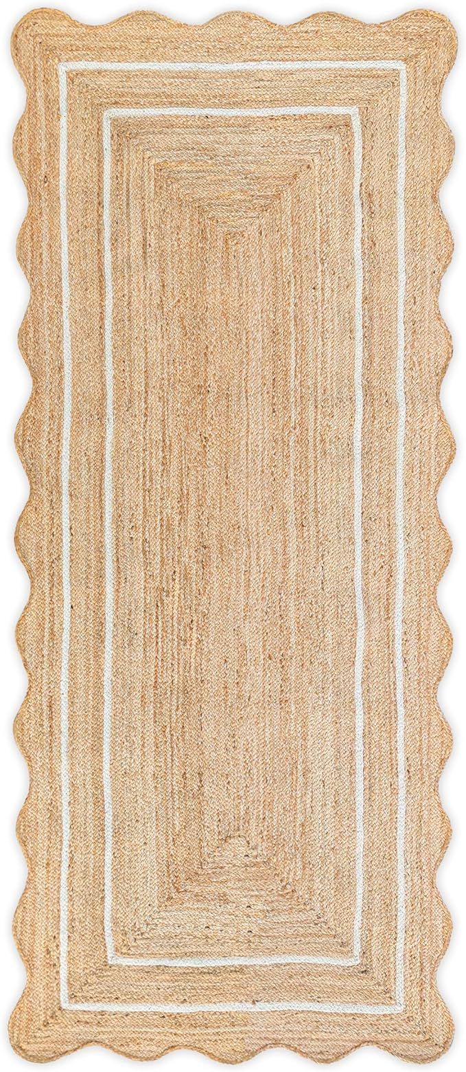 Wave Scalloped Natural Jute Rug Boho Jute Rug Entryway Runner Rug Farmhouse Scallop Rug, Off Whit... | Amazon (US)