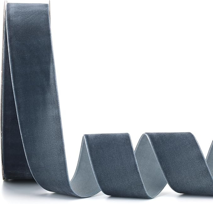 Ewaymado Dark Dusty Blue Velvet Ribbon 1-1/2 Inch x 20Yd,Great for Gift Wrapping,Hair Bows,Christ... | Amazon (US)