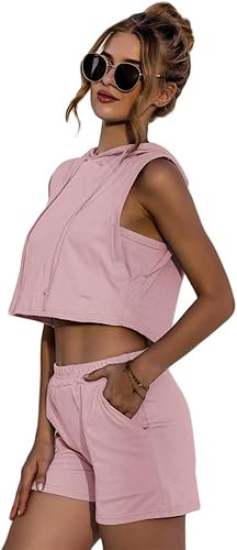 Womens Two Piece Summer Workout Outfits Short Lounge Wear Short Sleeve T Shirts Crop Tops Shorts ... | Amazon (US)