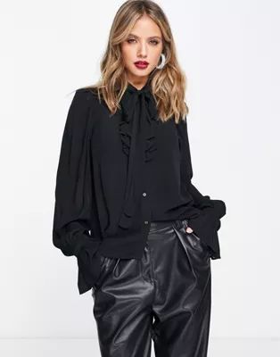 & Other Stories ruffle detail pussy bow blouse in black | ASOS | ASOS (Global)