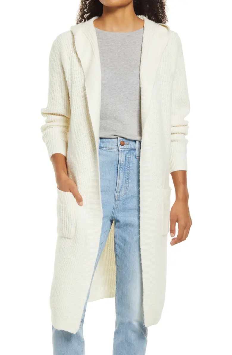 Ribbed Hooded Long Cotton Blend Cardigan | Nordstrom