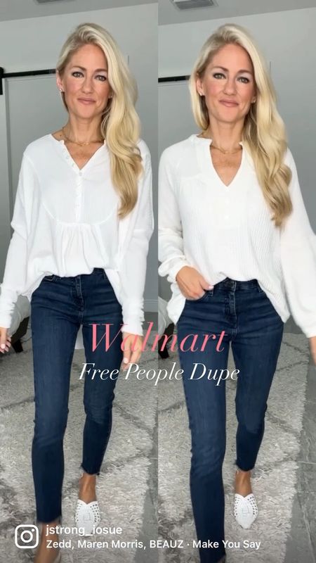 ✨WALMART✨ Free People Henley Dupe for less than half the price! The dupe is so soft and cozy! It comes in more colors! 

*The Free People henley I sized up and the Walmart henley I bought true to size. If you want a more oversized look I recommend sizing up in the Walmart Henley. 

#LTKstyletip #LTKunder50 #LTKSeasonal