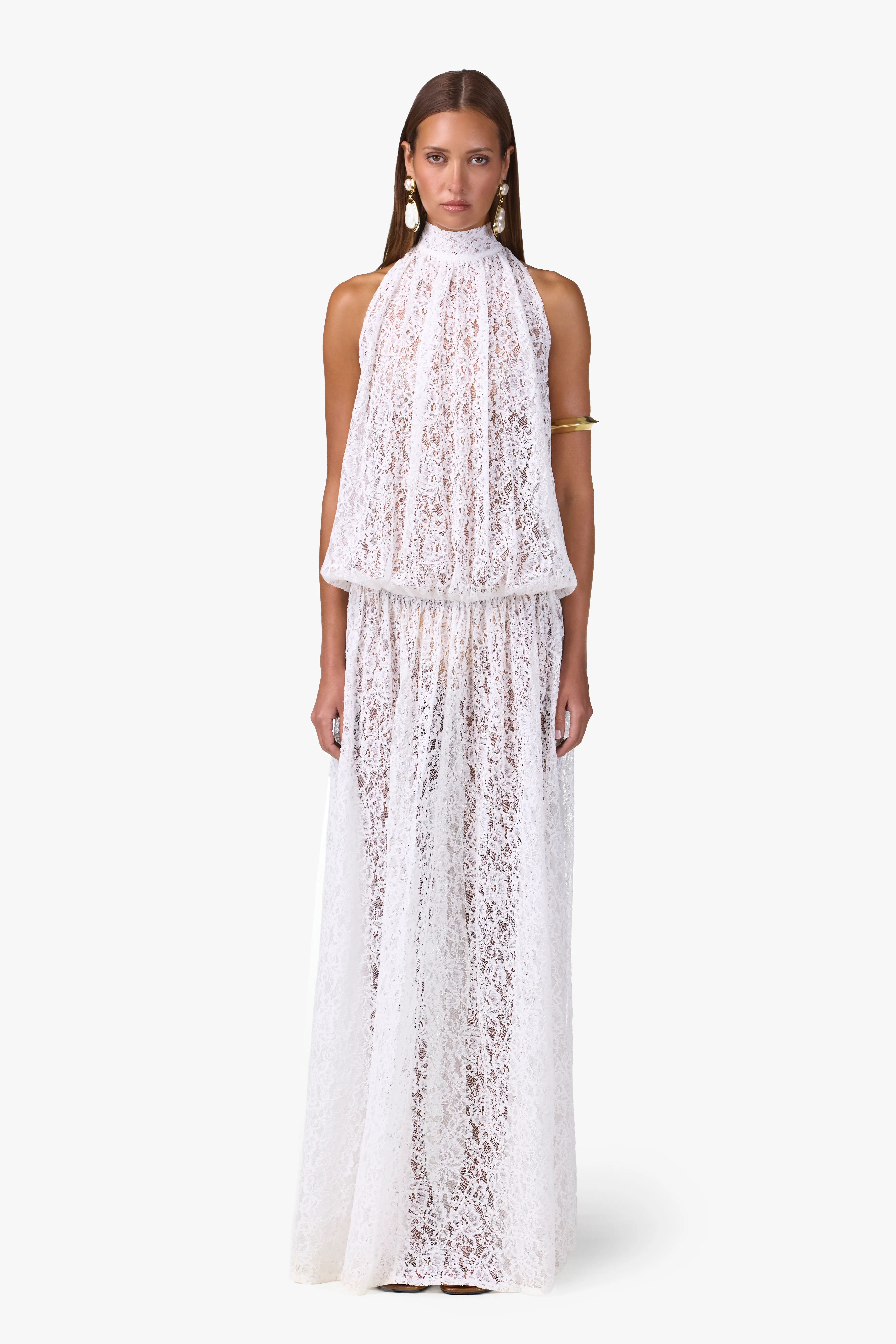 Drop Waist Lace Gown (White) | SAME