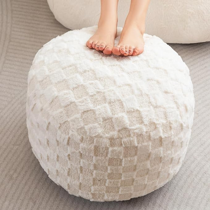 HIGOGOGO Round Stuffed Pouf Ottoman, Plaid Poufs with Foam Chunk Filling, Fluffy and Furry Pouf F... | Amazon (US)