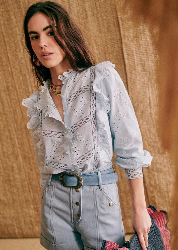 Irma Shirt - Light Blue / Ecru - Organic Cotton - Sézane | Sezane Paris