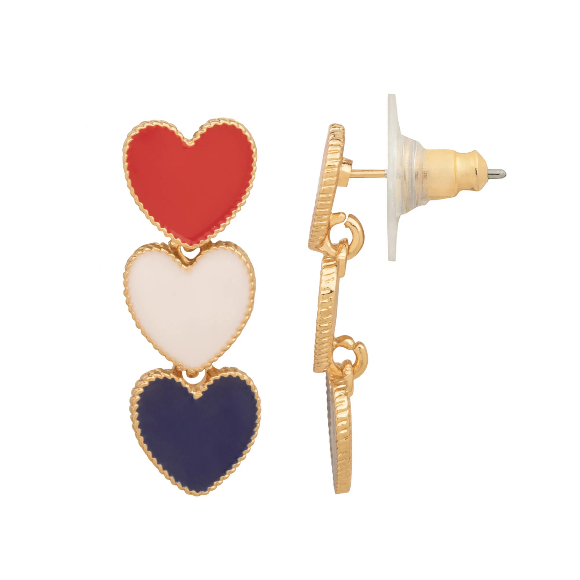 LC Lauren Conrad Gold-Tone Americana Tri Heart Drop Earrings | Kohl's