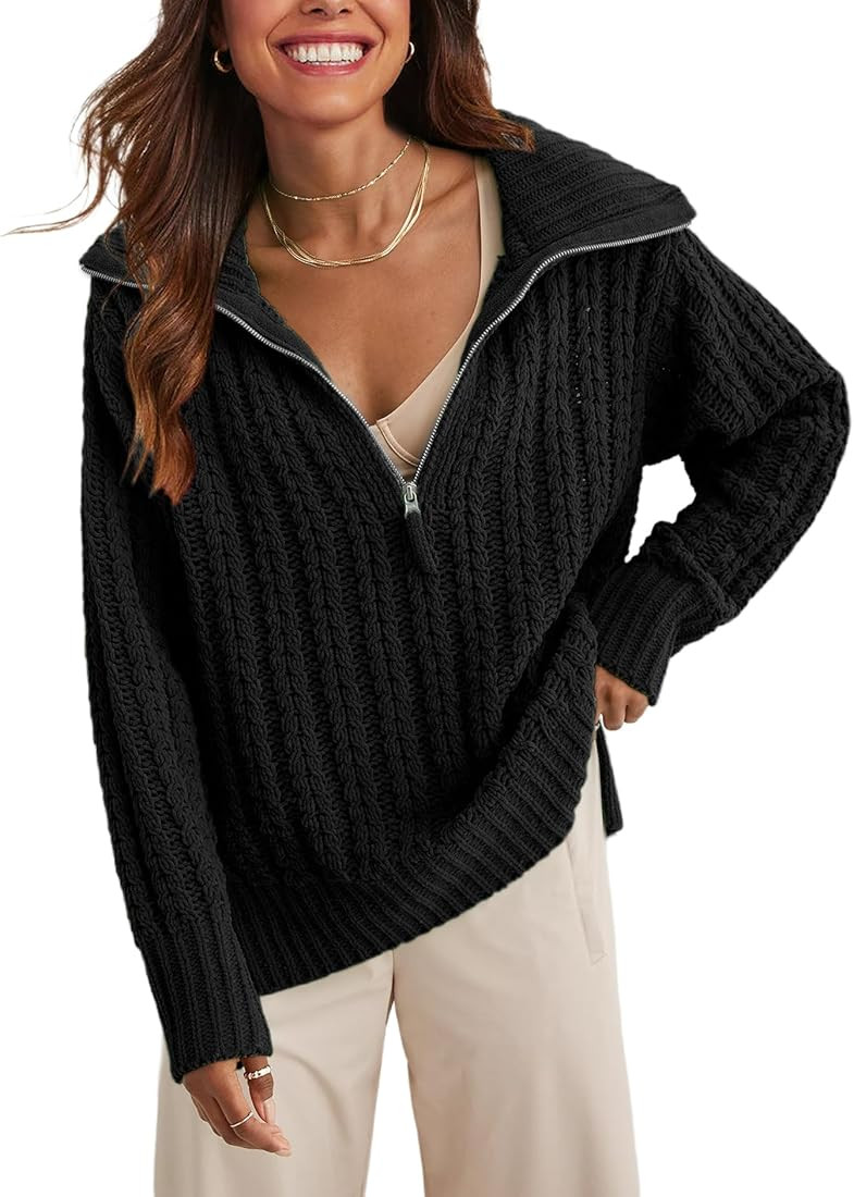 Beyond Chenille Sweater for Women Long Sleeve Quarter Zip Pullover Cable Knit Fall Casual Blouse ... | Amazon (US)