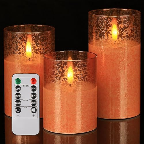 SNUGBLAKI Flameless Candles with Remote, 3D Wick Realistic LED Candles Flickering, Real Wax in Glass Orange Fake Candles for Wedding Party Festival Home Decor Gifts | Amazon (US)