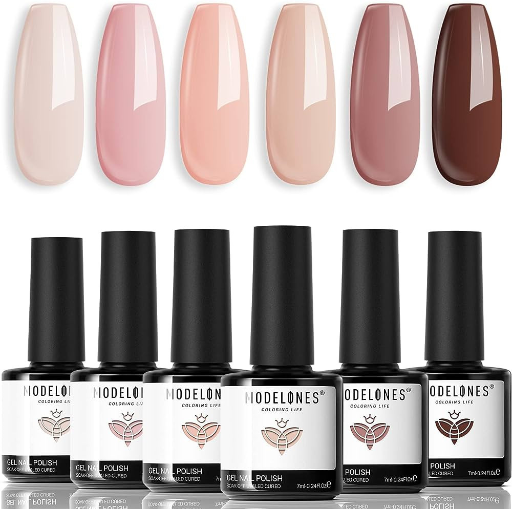 modelones Gel Nail Polish Kit -6 Colors Popular Nude Pink Gel Polish Set Skin Tones Neutral Brown... | Amazon (US)