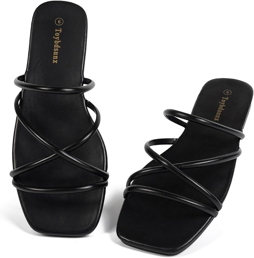 Women\u2018s Flat Sandals, Strappy Square Open Toe Summer Beach Sandals with Cushioned Sole for H... | Amazon (US)