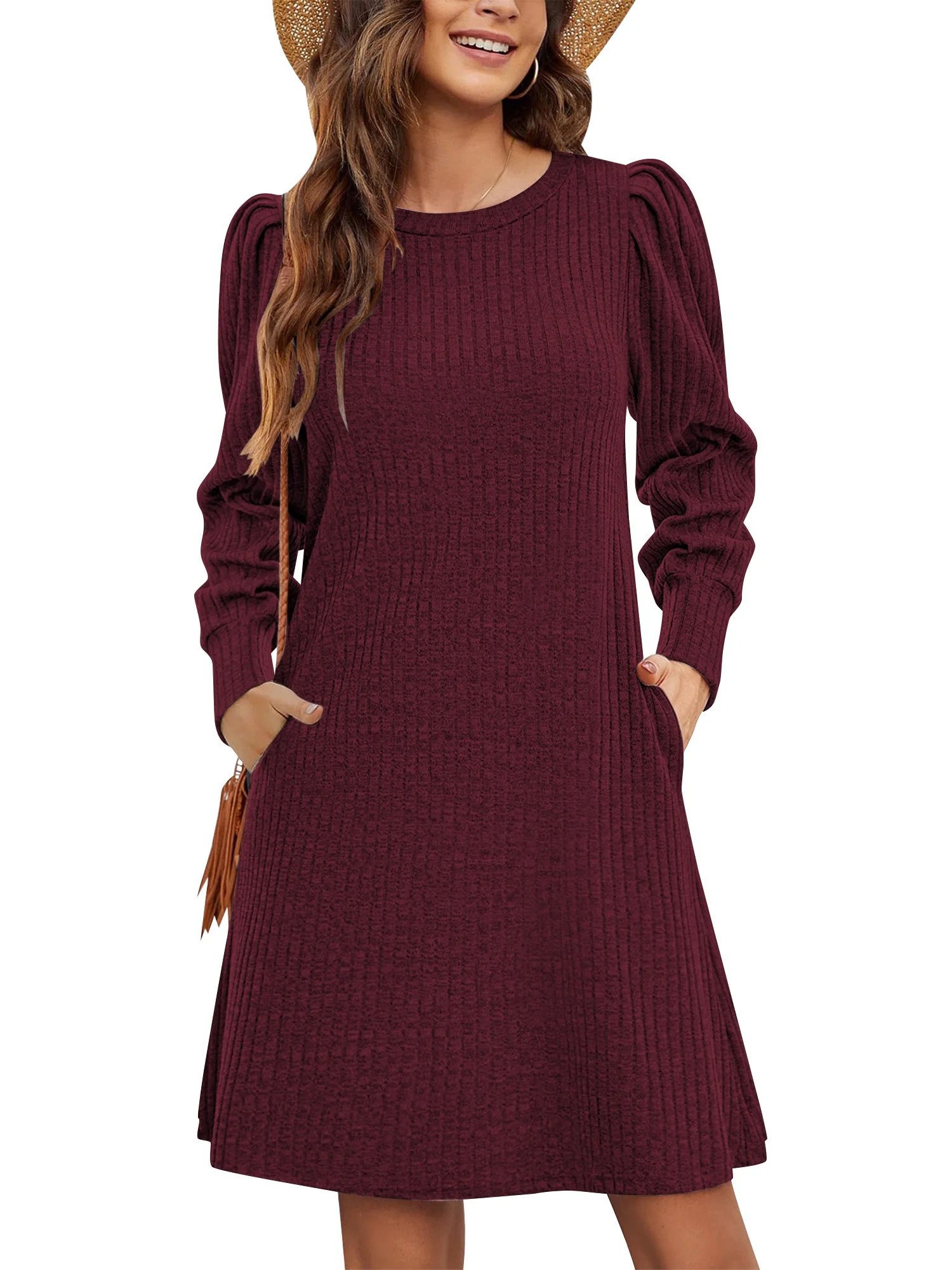 TEMOFON Sweater Dresses for Women 2025 Knit Dresses Long Sleeve Dress Casual Fall Winter Round Ne... | Walmart (US)