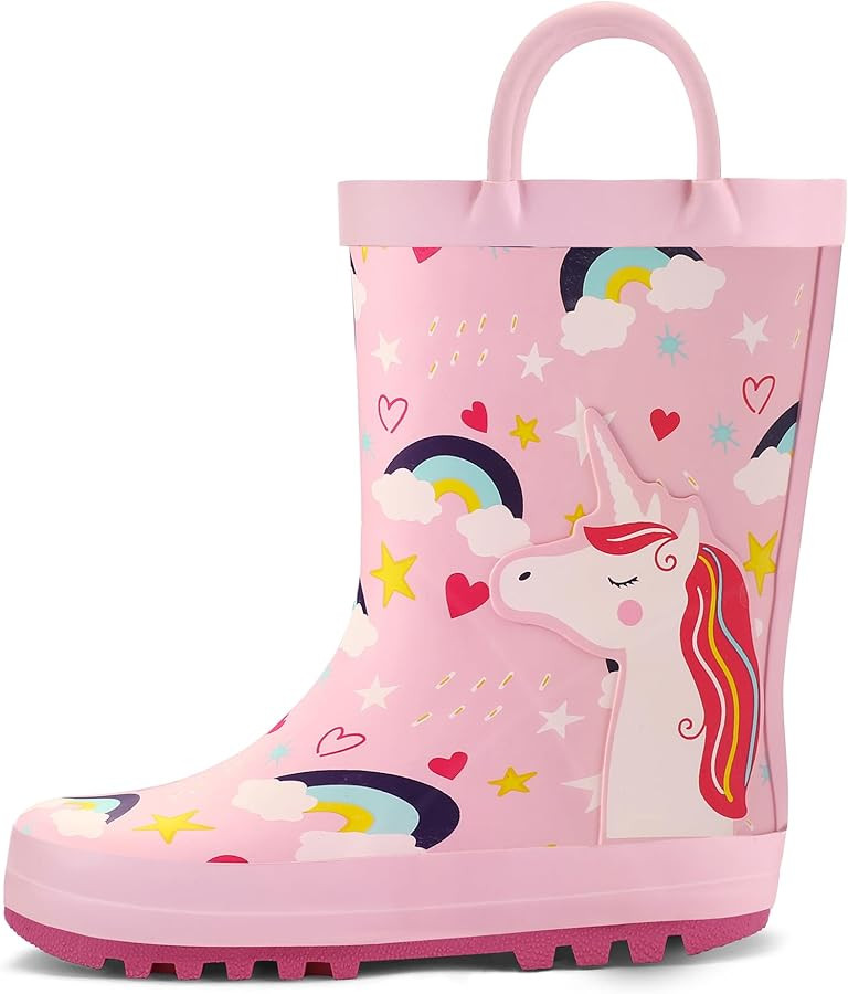 K KomForme Kids Rain Boots Waterproof Printed Rubber boots with Handles | Amazon (US)