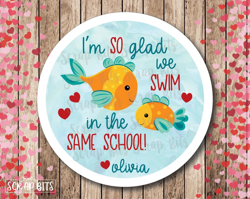 Valentine's Day Stickers . So Glad We Swim In The Same School Goldfish Valentines . Personalized ... | Etsy (US)