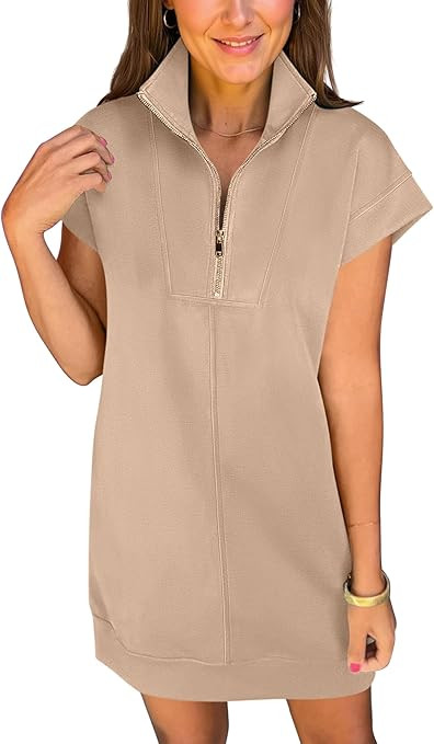 ANRABESS Womens Summer Casual Half Zip Cap Sleeve Trendy Wrinkle-Free Tshirt Dress 2026 Spring Be... | Amazon (US)