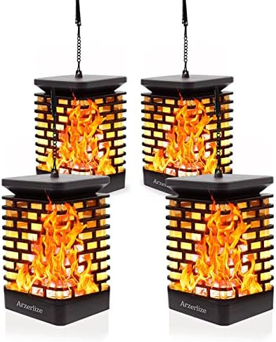 Solar Lanterns Outdoor Waterproof, Arzerlize Hanging Solar Powered Lights Dancing Flame Flickering G | Amazon (US)