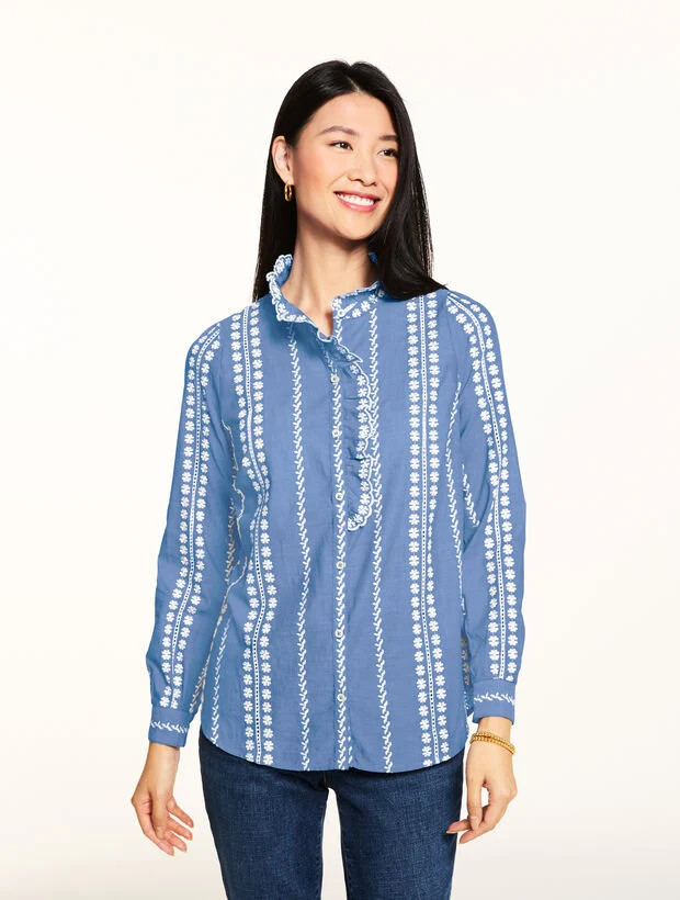 Embroidered Ruffle Top | Talbots