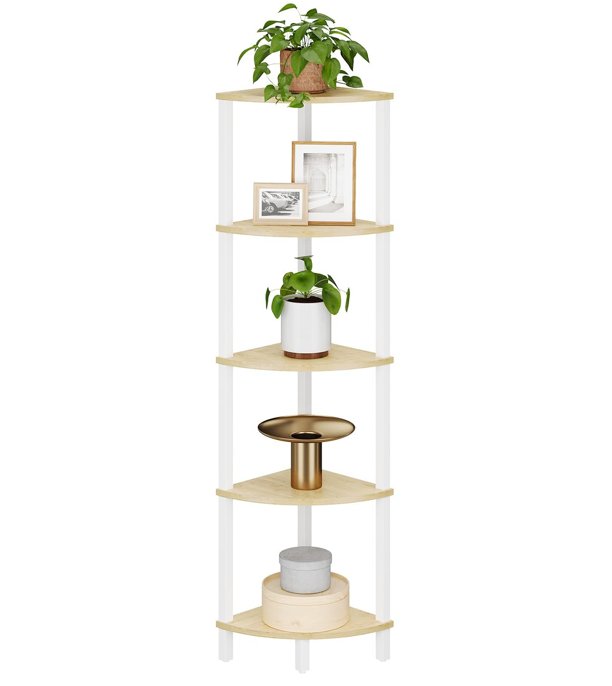 Corner Shelf, 5-Tier Corner Bookshelf, Industrial Corner Ladder Shelf, Rustic Display Shelf for L... | Amazon (US)