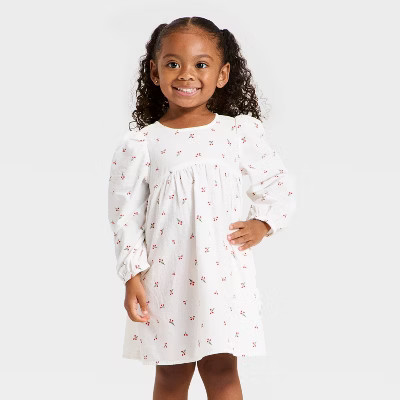 Toddler Girls' Long Sleeve Woven Dress - Cat & Jack™ Cream 4T | Target