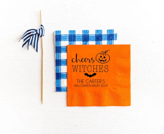 Halloween napkins, Cheers witches napkins, Halloween party decor, Halloween party napkins, Pumpki... | Etsy (US)