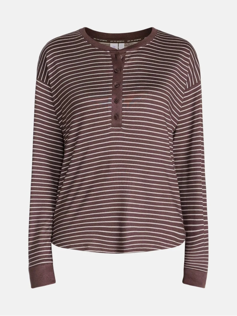 Joyspun Women's Cozy Lounge Collection Hacci Long Sleeve Henley Sleep Top, Sizes XS to 3X | Walmart (US)