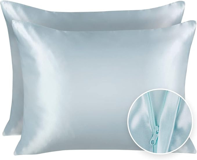 ShopBedding Luxury Satin Pillowcase for Hair – Standard Satin Pillowcase with Zipper, Baby Blue... | Amazon (US)