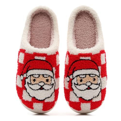 oukisam Christmas Santa Claus Cotton Slipper Winter Cozy Warm Plush Red White Plaid Home Furnishing Indoor Cotton Shoes 40-41 | Amazon (US)