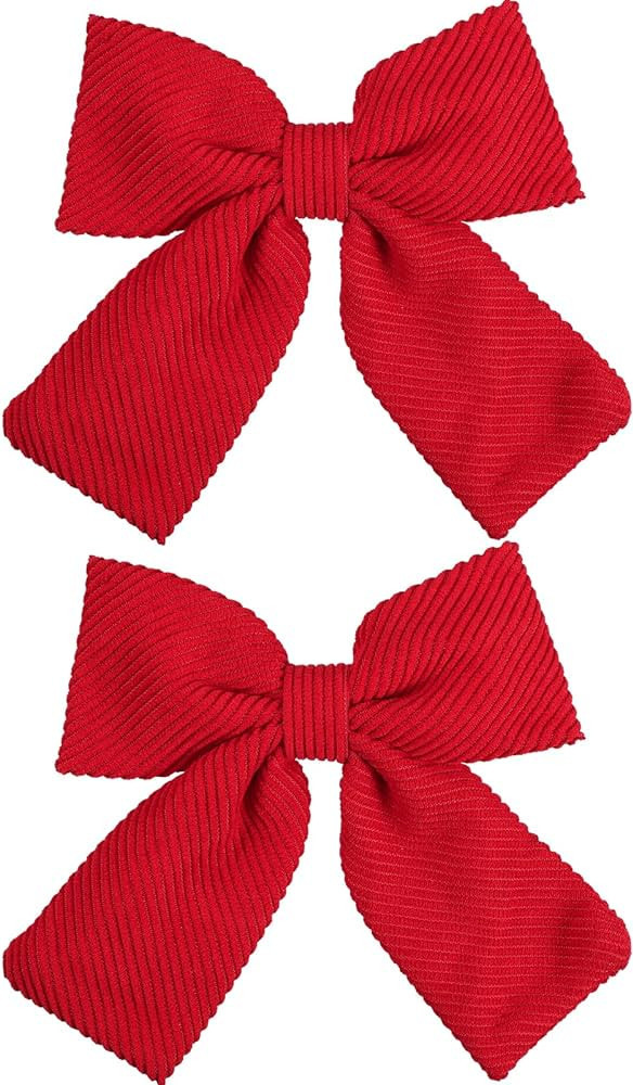 5" Red Corduroy Velvet Hair Bow Clips Big Ribbon Bowknot Alligator Barrettes Pins Christmas Valen... | Amazon (US)