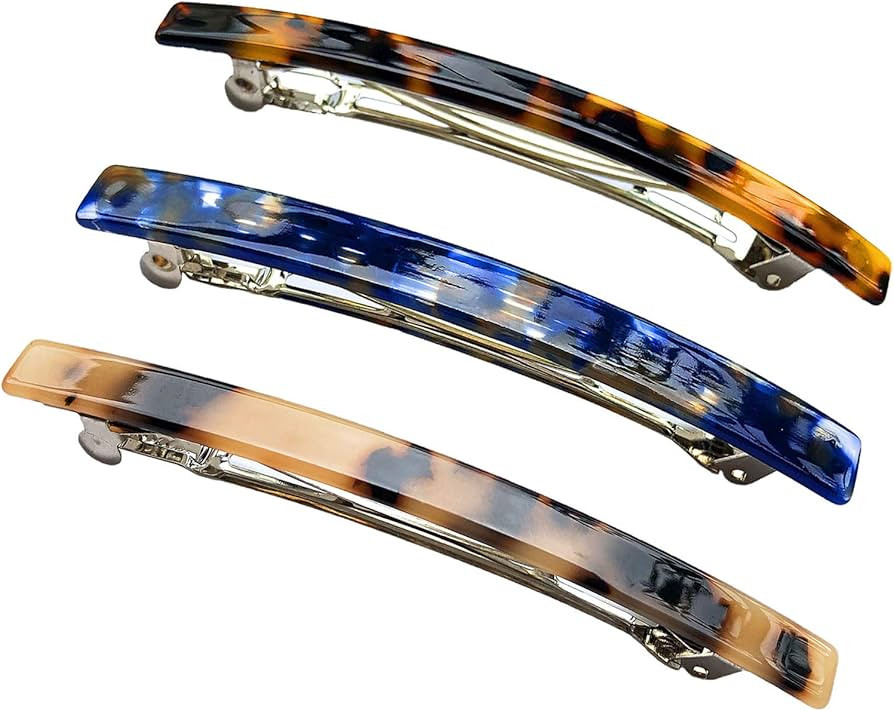 Long French Barrettes for Women Simple Classic Acrylic Resin Hair Clips Tortoise Shell Skinny Lar... | Amazon (US)