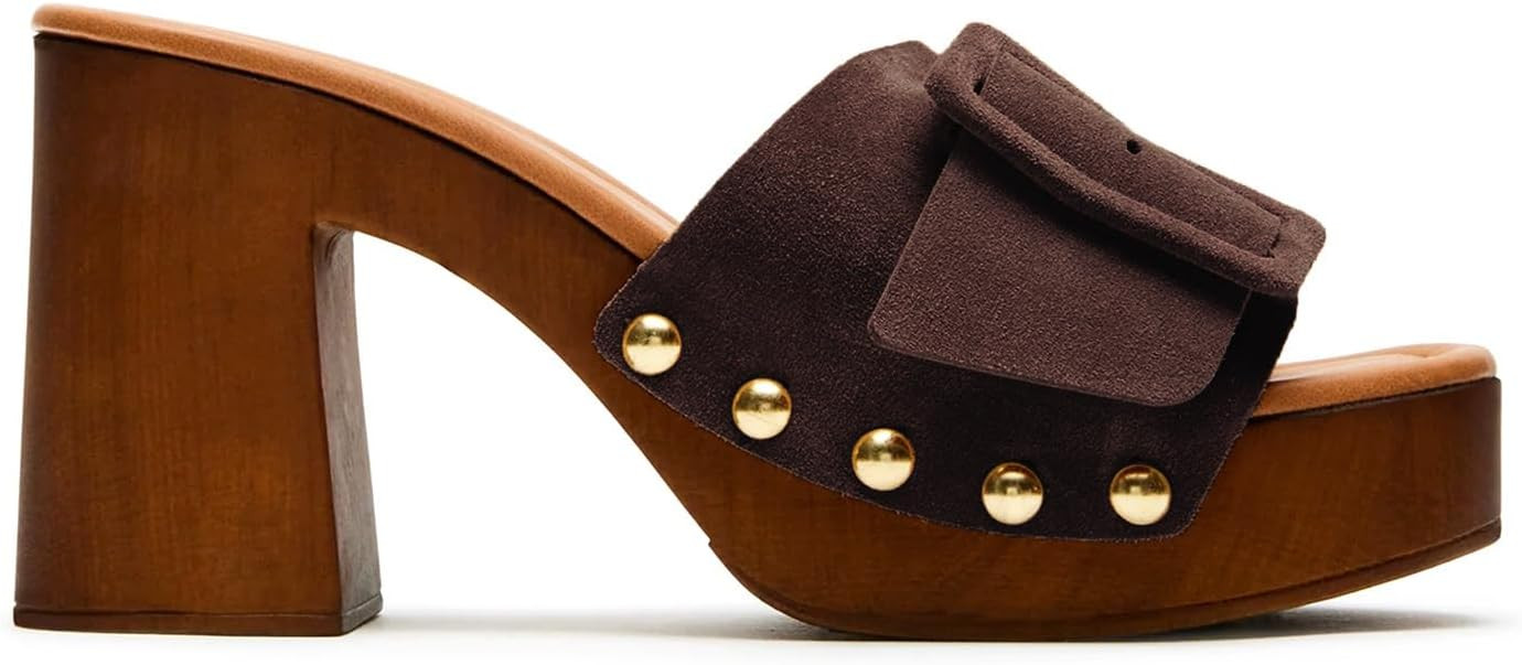 VICKI·VICKI Women's Platform Mules Suede Buckle Sandals, Sexy Open Toe High Chunky Block Heel Cl... | Amazon (US)