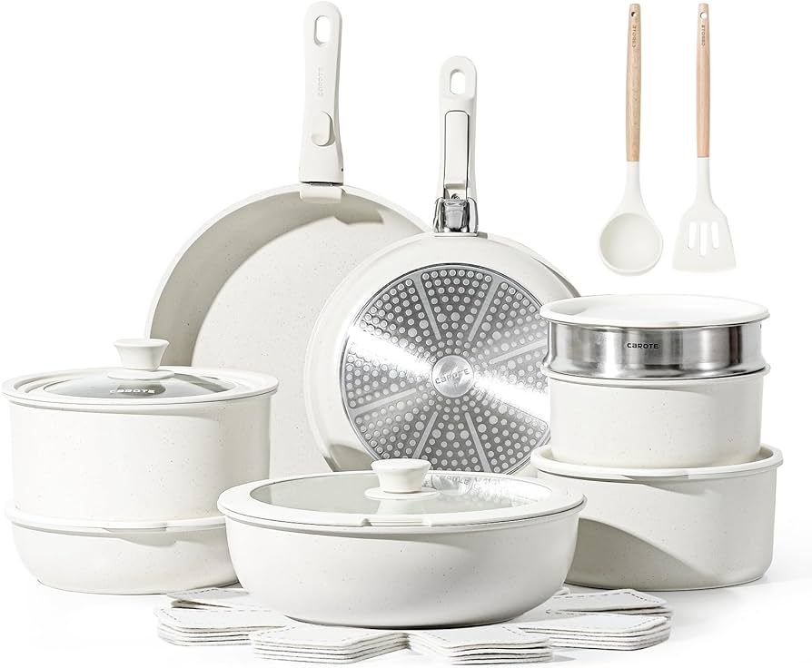 CAROTE 23pcs Pots and Pans Set, Nonstick Cookware Set Detachable Handle, Induction Kitchen Cookwa... | Amazon (US)