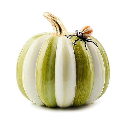 MACKENZIE-CHILDS Resin Pumpkin, Decorative Halloween Home Decor, Fergal’s Friend Spider, Moss Stripe | Amazon (US)