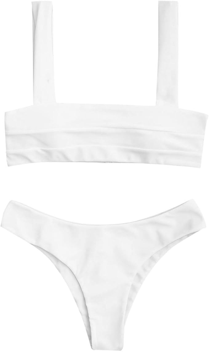 ZAFUL Women's Wide Straps Padded Bandeau Bikini Set | Amazon (US)